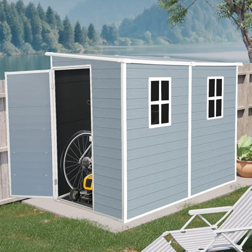 4x8 ft Grey Resin Storage Shed with Floor and 2 Windows U278