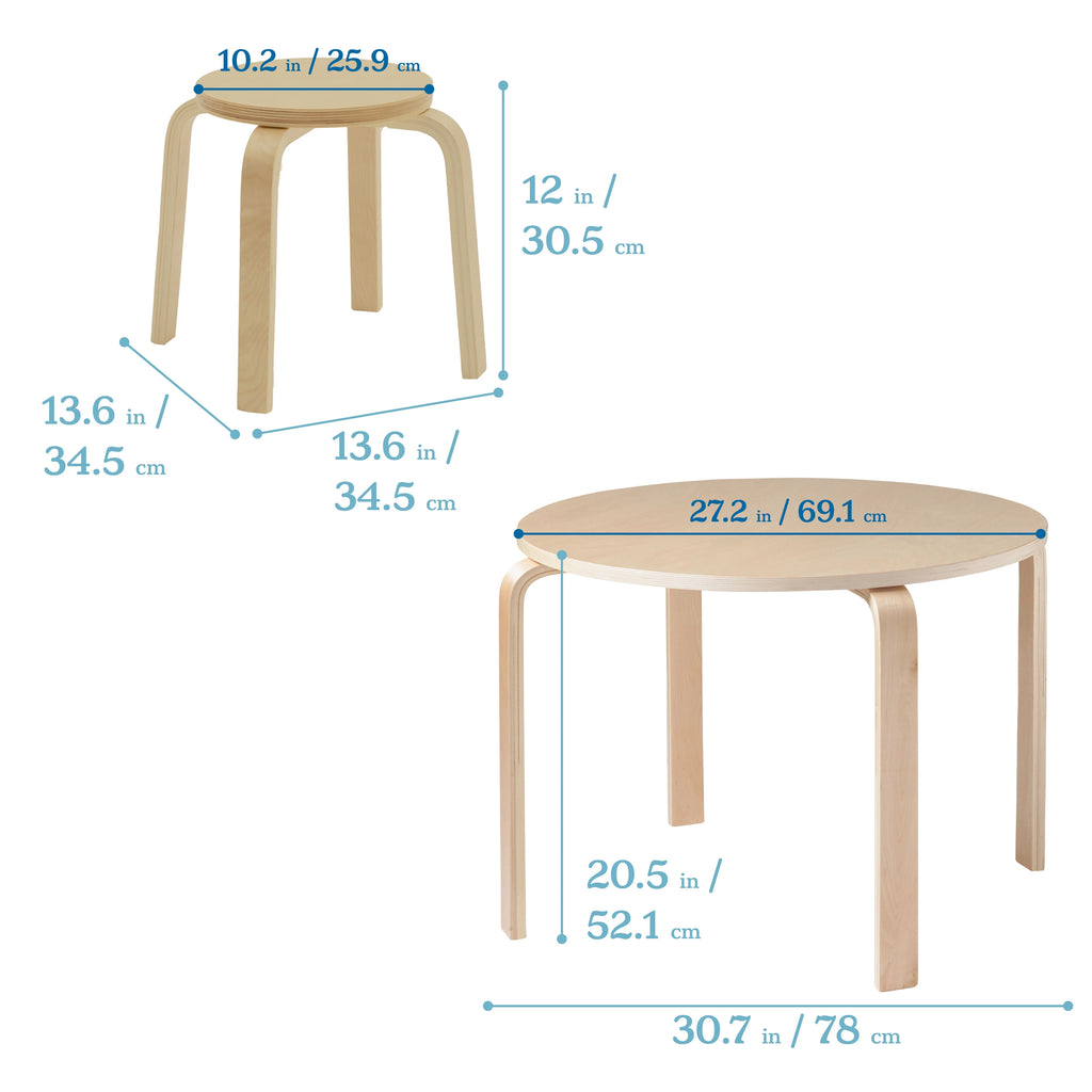 Bentwood Round Table and Stool Set, Natural, 5-Piece R89343