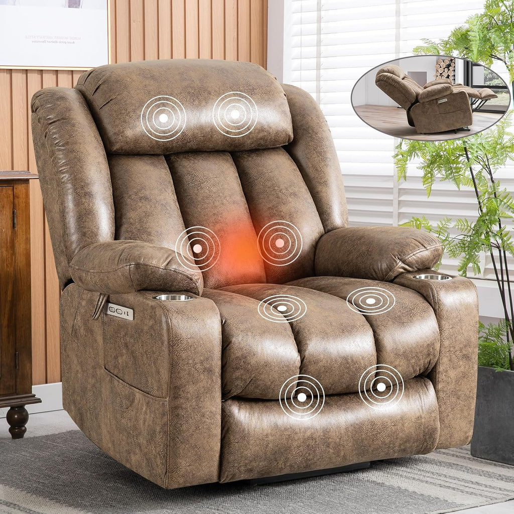 Light Brown Power Lift Recliner with Heated and Massage, USB, Cup Holder Z724958