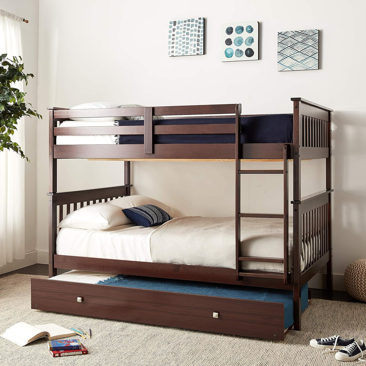 Dark Cappuccino Full/Full/Twin Bunk Bed with Trundle B94315