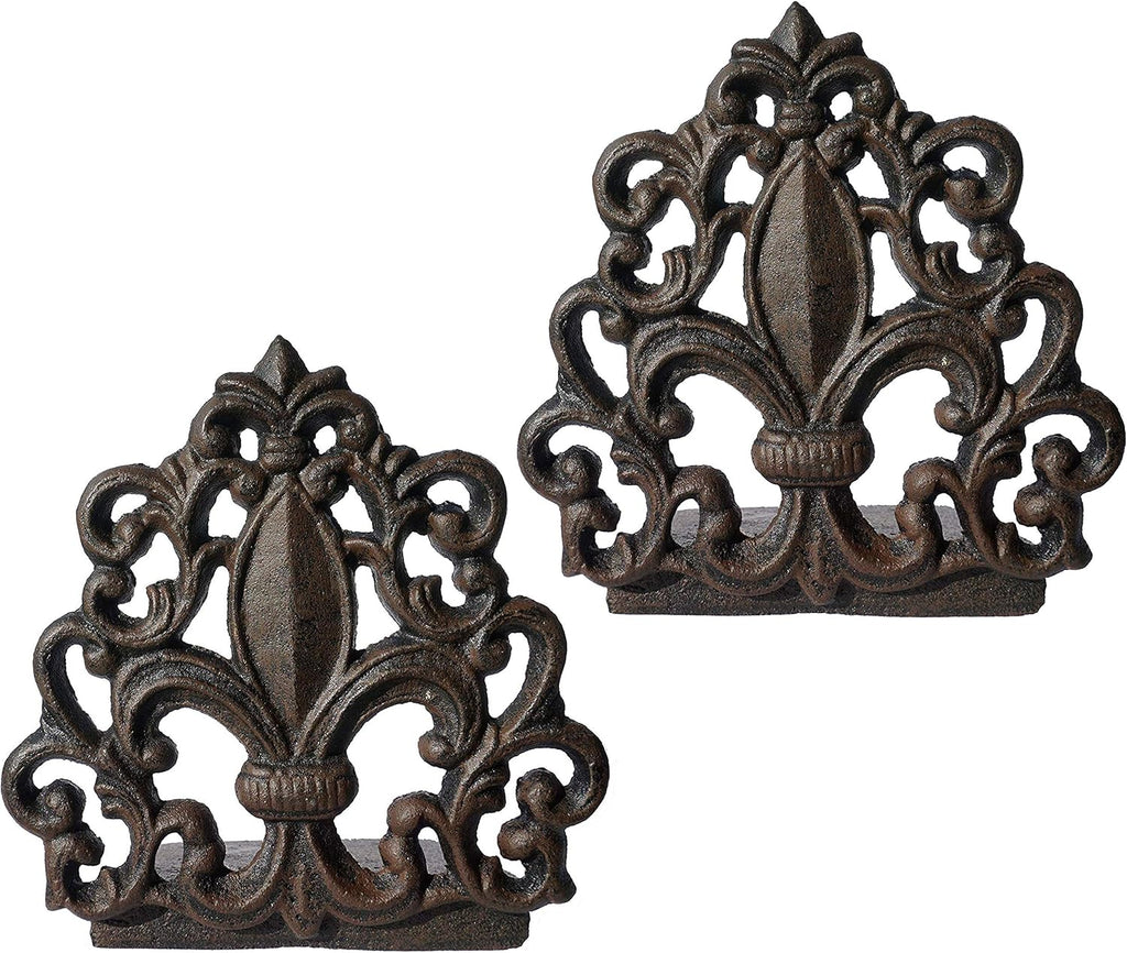 Cast Iron Fleur De Lis Door Stop, Antique Black Finish, 2 Piece O3618