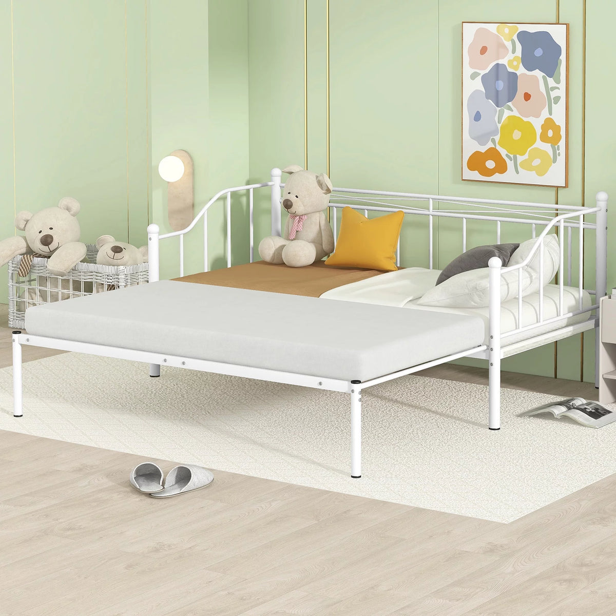 White Twin Size Metal Daybed with Pullout Trundle X9645