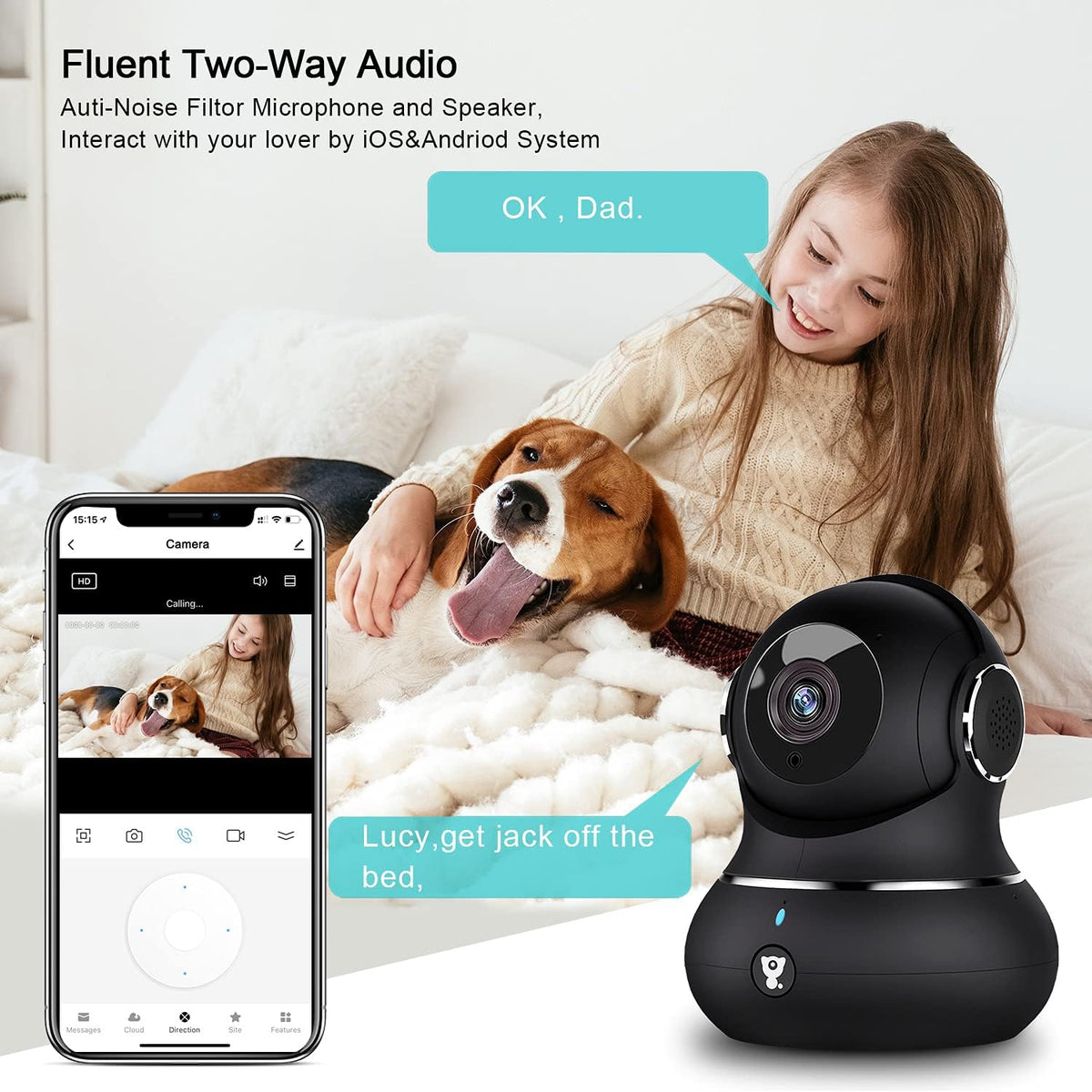 Indoor Security Camera, 1080P WiFi Camera with Motion Detection, Night Vision, 2-Way Audio, 360 Degree Black I7920
