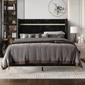 Gold PU Strip Velvet Upholstered Wingback Headboard Bed O507