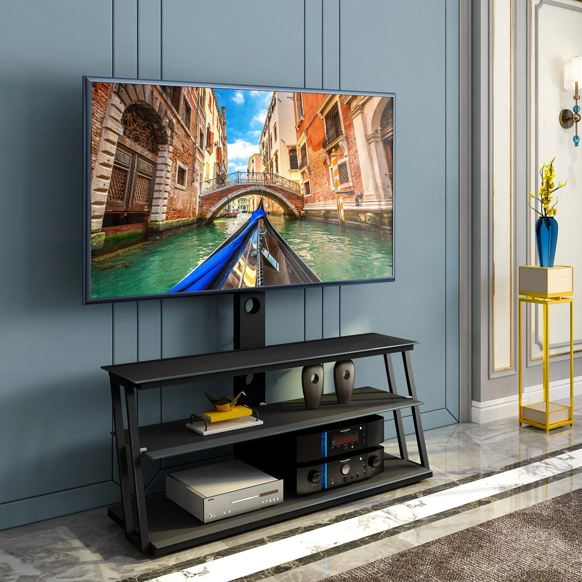 Height Adjustable Tempered Glass Swivel TV Stand I63380