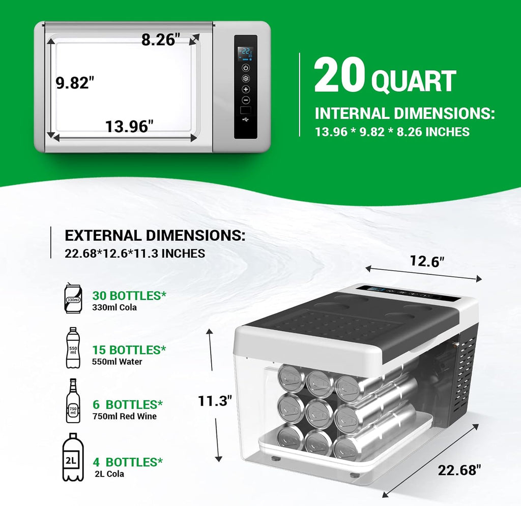 Portable Refrigerator 20 Quart 12 Volt Freezer 18L Car Fridge With Compressor K658