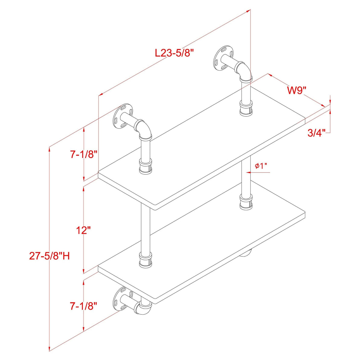2-Tier Floating Ladder Wall Shelf B593