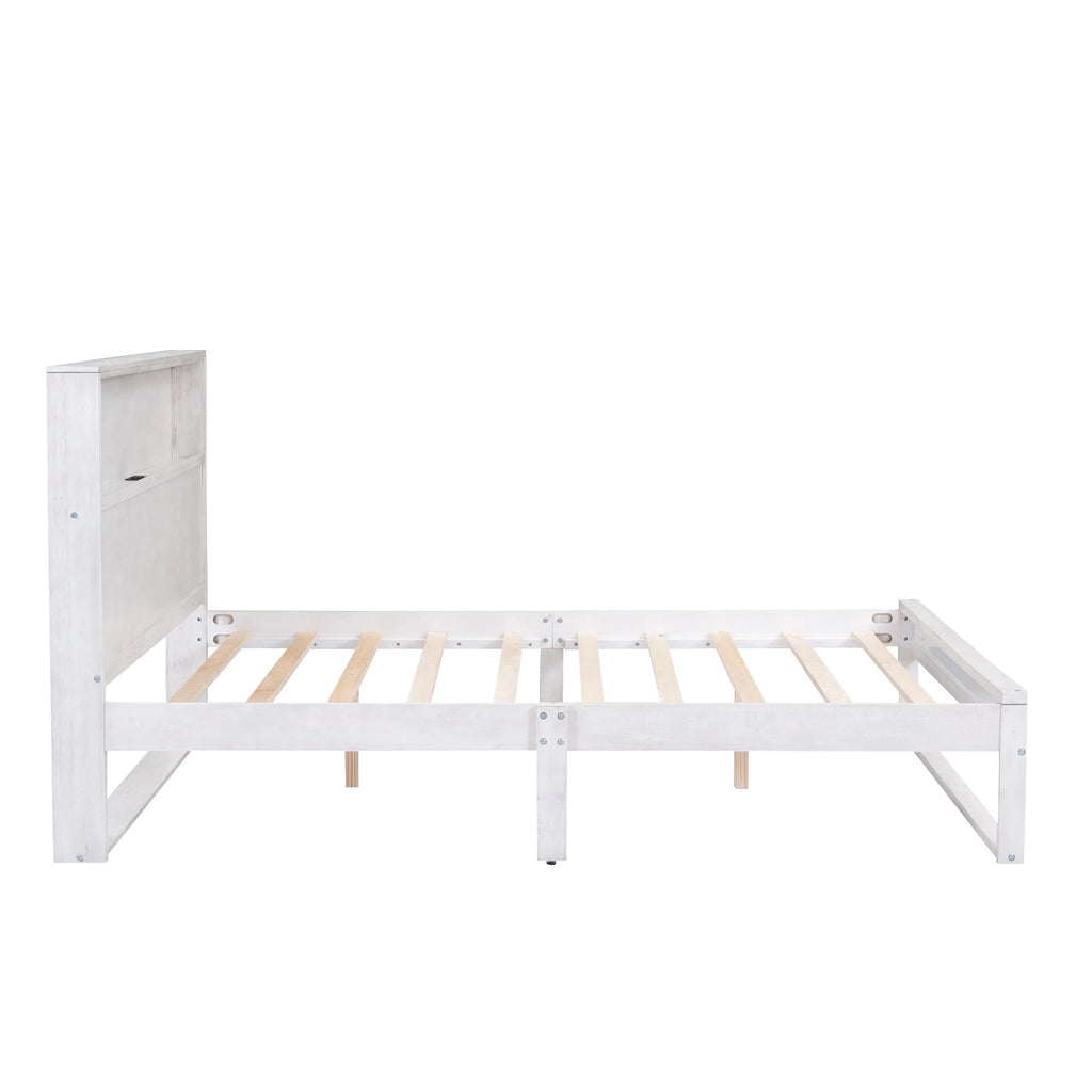 White Queen Size Platform Bed Frame with Storage P7867