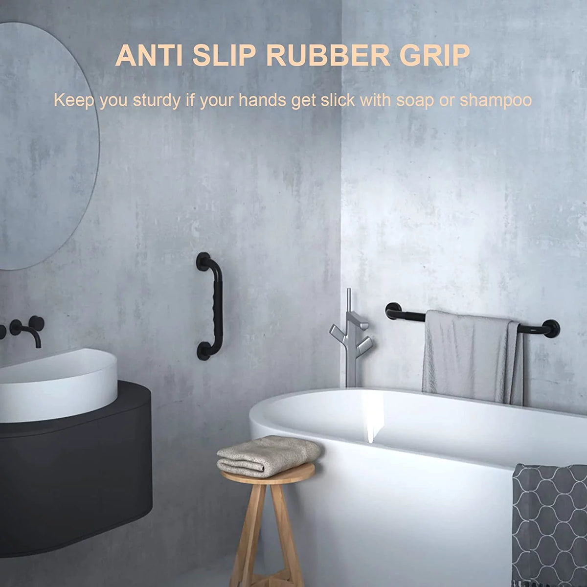 2 Pack 12 Inch Black Shower Grab Bar with Anti Slip Rubber Grip J8767