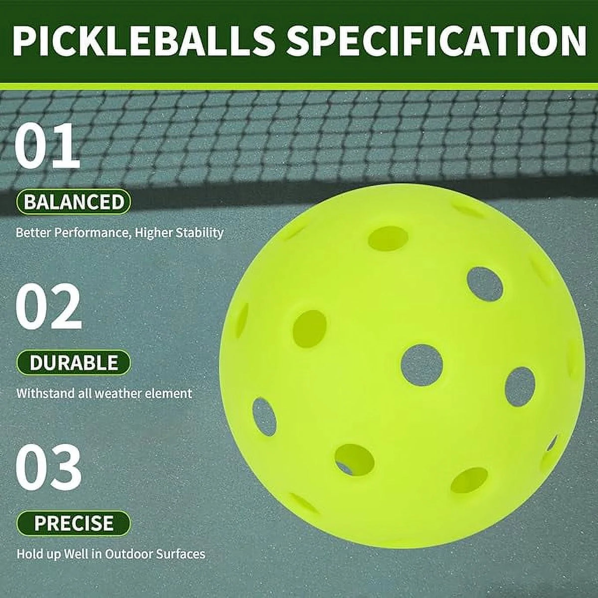 30PC Pickleballs 40 Holes Outdoor Indoor Green C812