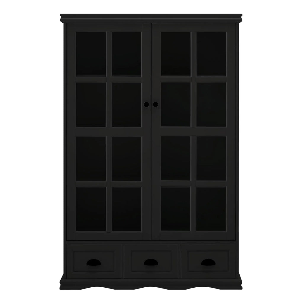 Black Storage Cabinet with Tempered Glass Doors and Triple Drawers O73612