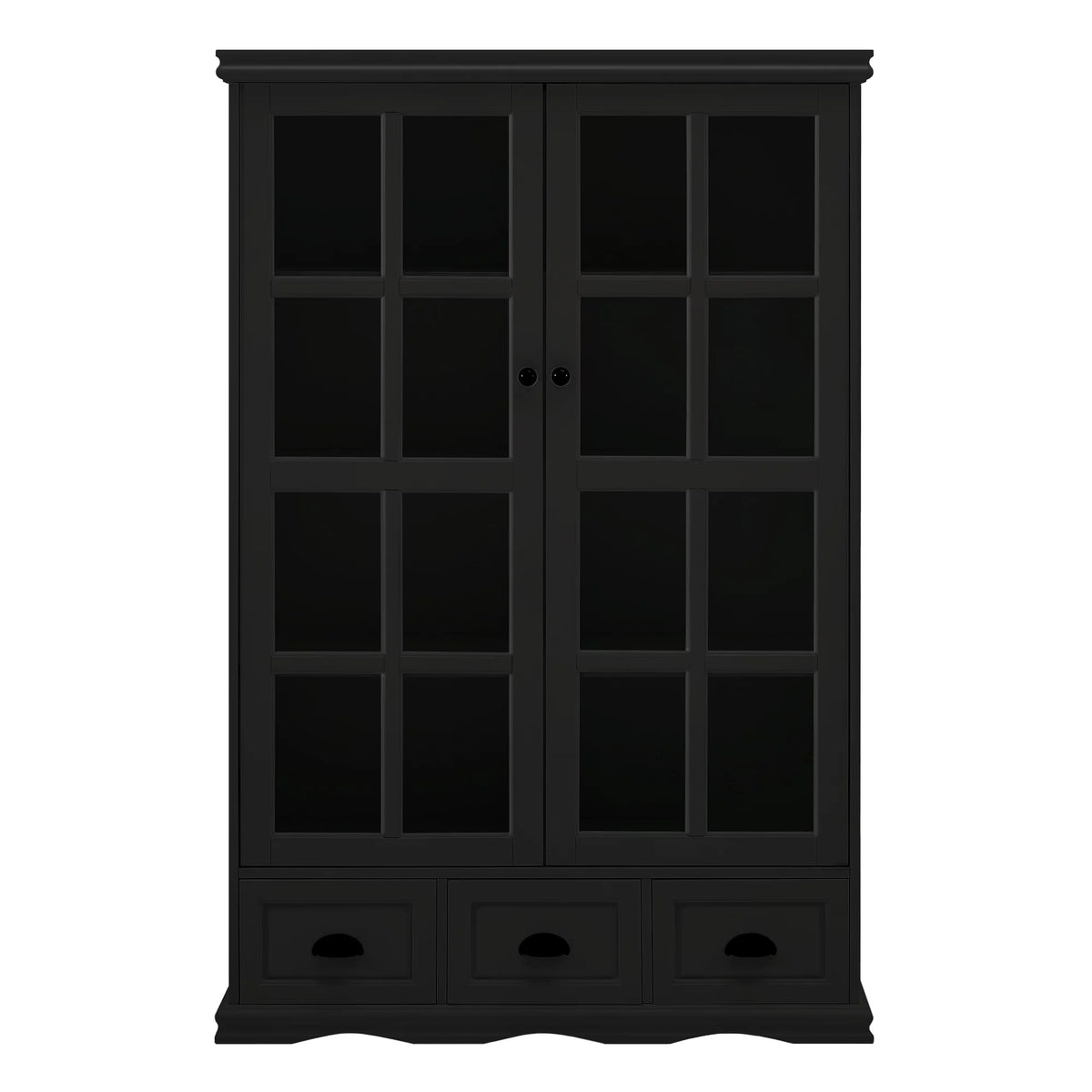 Black Storage Cabinet with Tempered Glass Doors and Triple Drawers O73612