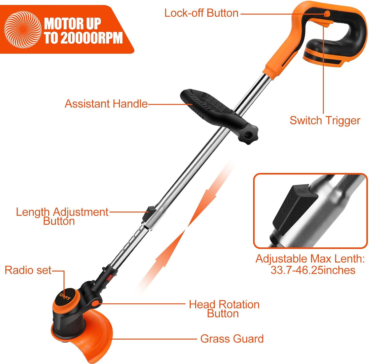 Cordless Electric Weed Trimmer with Power Display O518