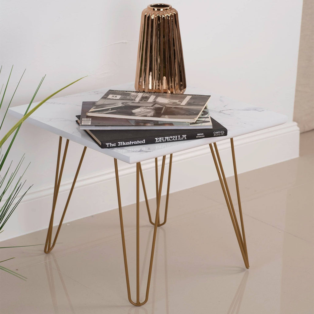 White Gold Gloss Wood Top Table J509