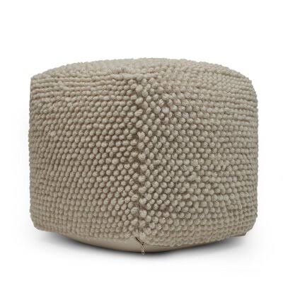 Ivory Wool Square Pouf Ottoman L672