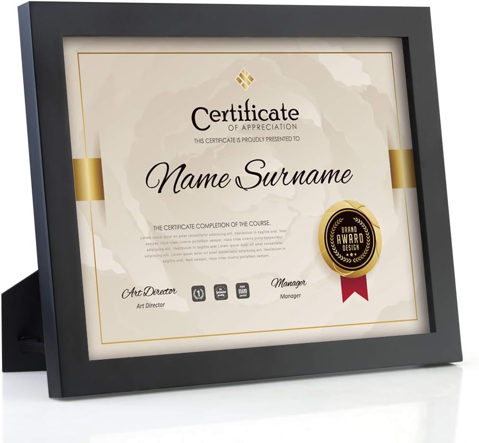 Black Solid Wood Certificate Frame 8.5x11 Inch Pack of 2 W1036