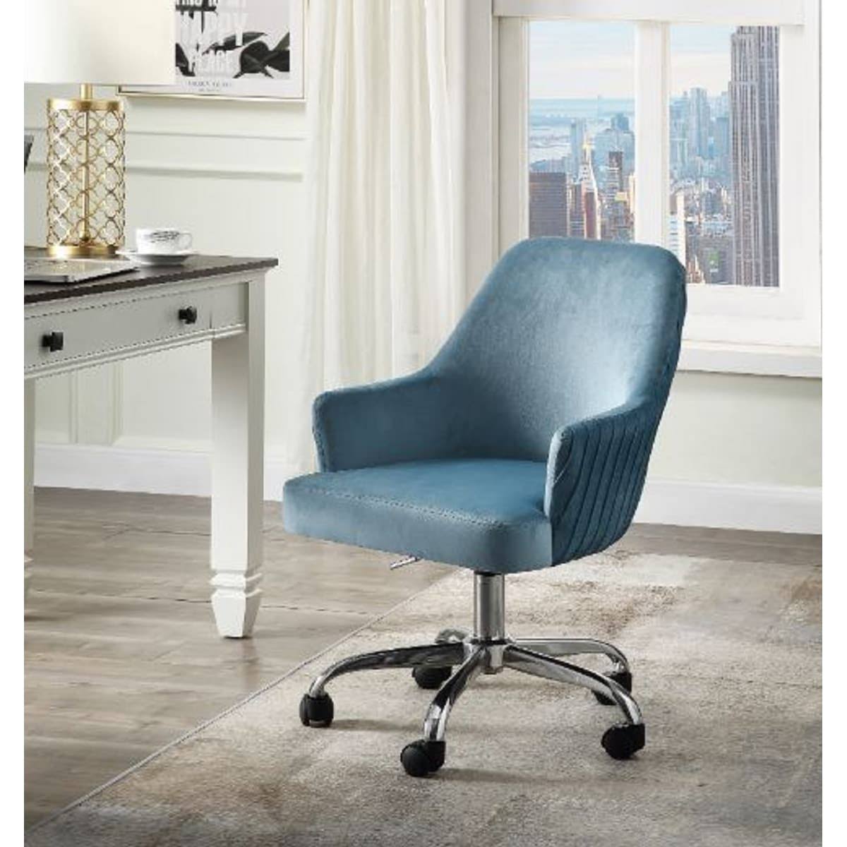 Blue Velvet Adjustable Swivel Office Chair K795774