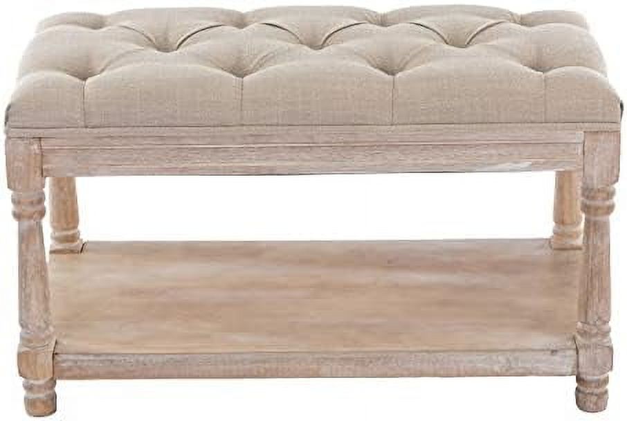 Gray Tufted Wood Entryway Bench Z48669