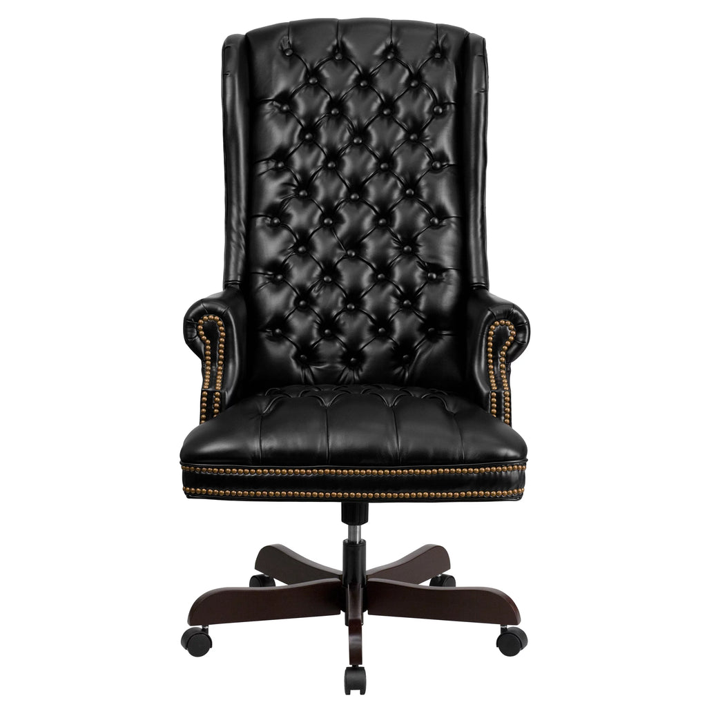 Black Tufted LeatherSoft Ergonomic Office Chair with Arms E24248