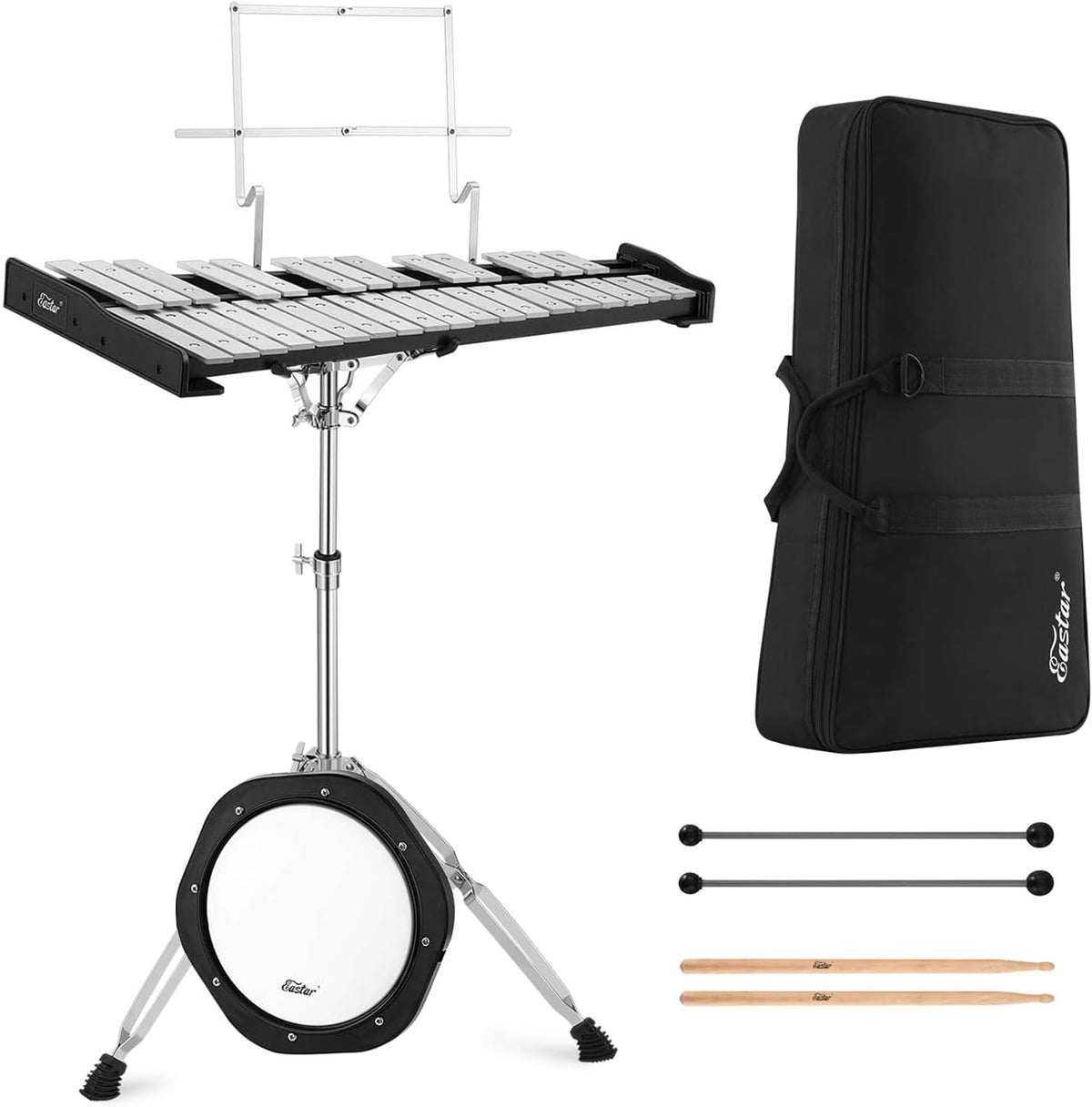 32 Note Glockenspiel Xylophone Bell Kit with 8 Inch Drum Practice Pad K236