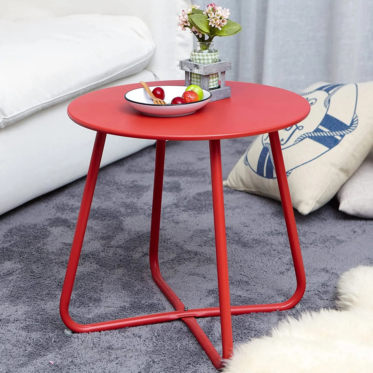 Steel Outdoor Side Table Red O657