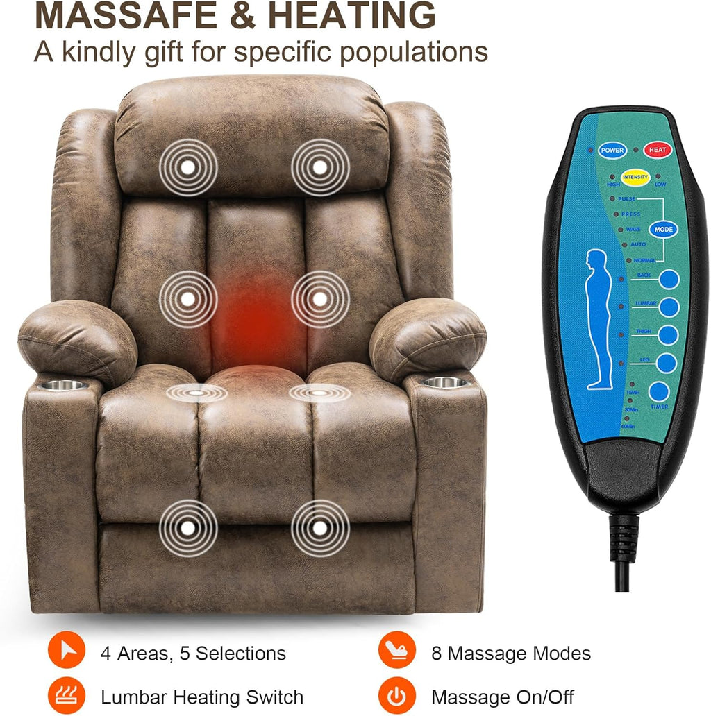 Light Brown Power Lift Recliner with Heated and Massage, USB, Cup Holder Z724958