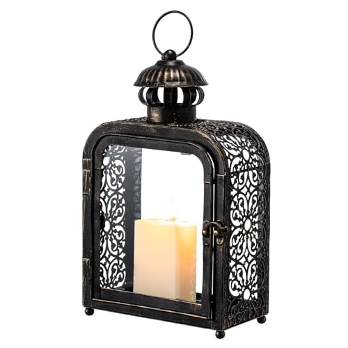 Vintage Metal Candle Lantern with Clear Glass (Bronze) W96093