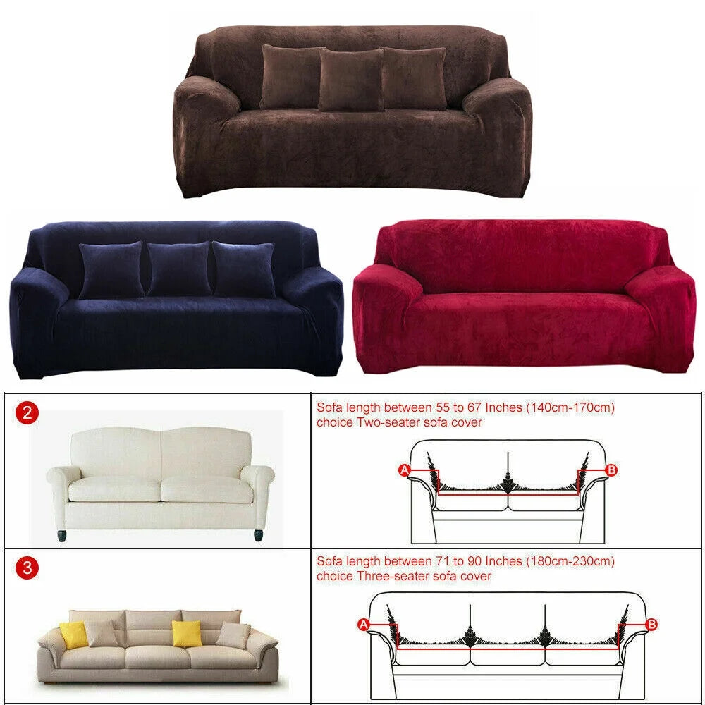 Wine Red Plush Sofa Cover for 2-Seater Furniture X3944