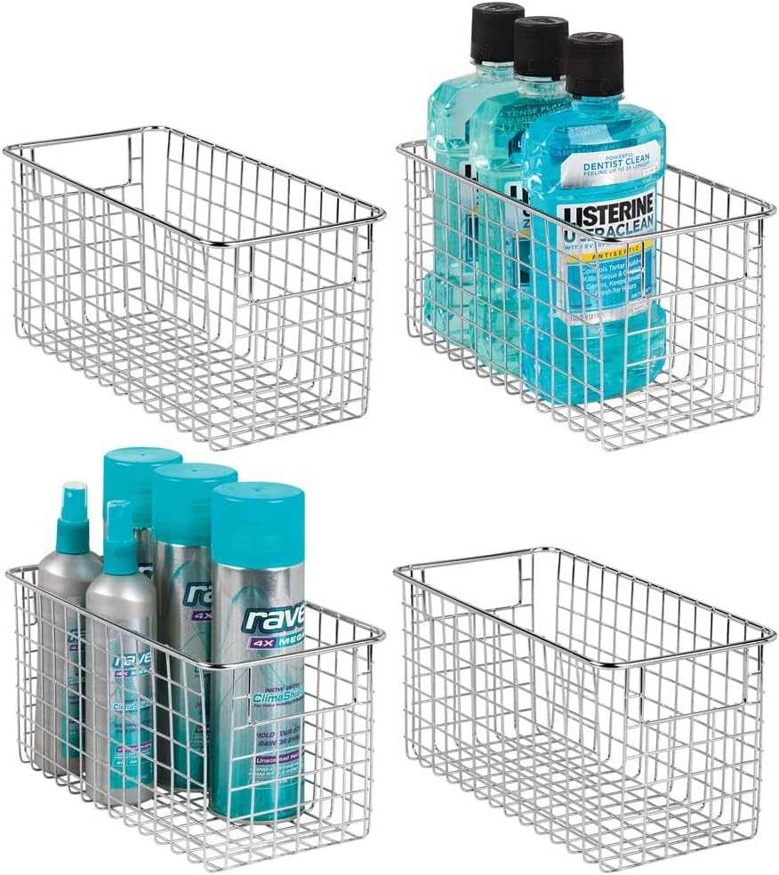 Farmhouse Metal Wire Bathroom Organizer Storage Bin Baskets - 4 Pack - Soft Brass Q3180