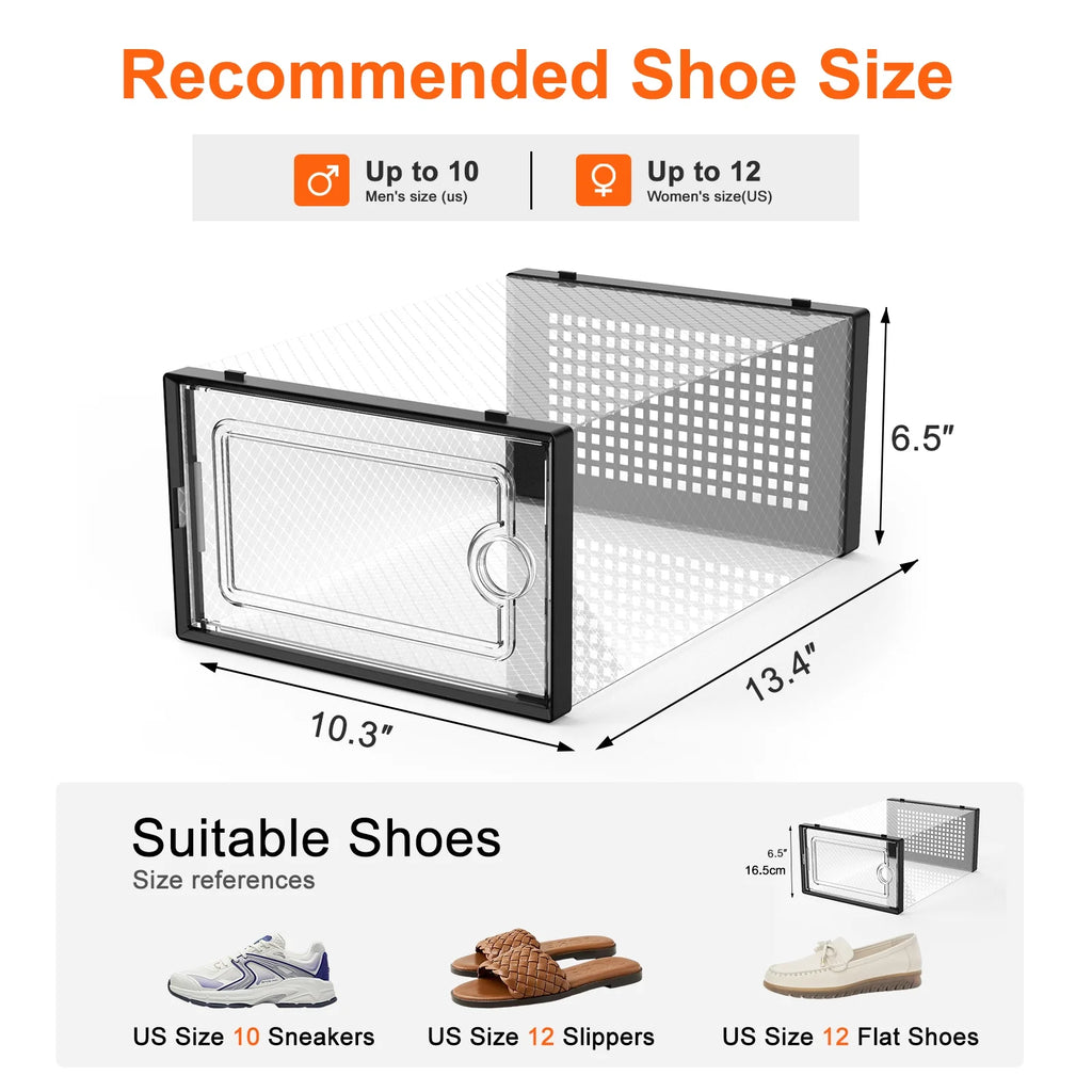12 Pack Black Plastic Stackable Shoe Storage Box J8897