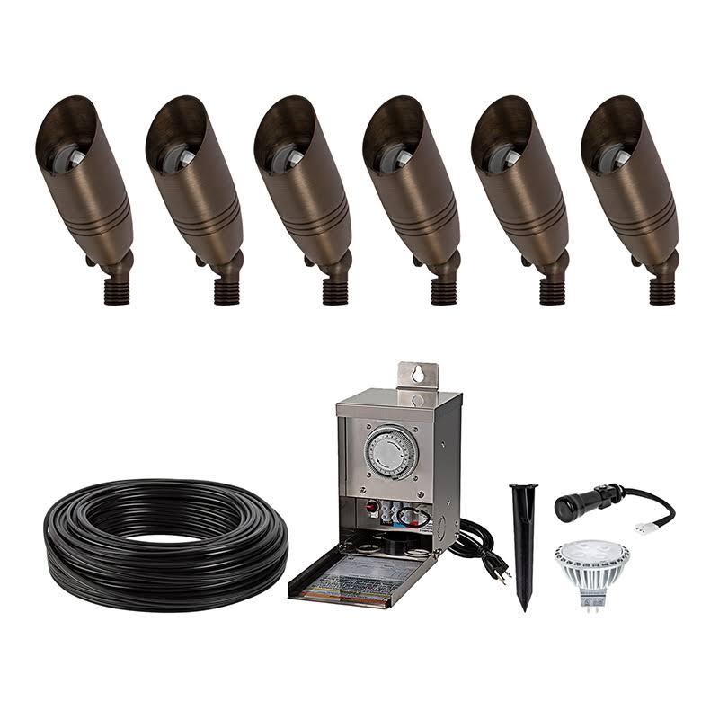 LED Landscape Lighting Kit with 6 LED Spotlights, Low Voltage Transformer, Natural White I5589