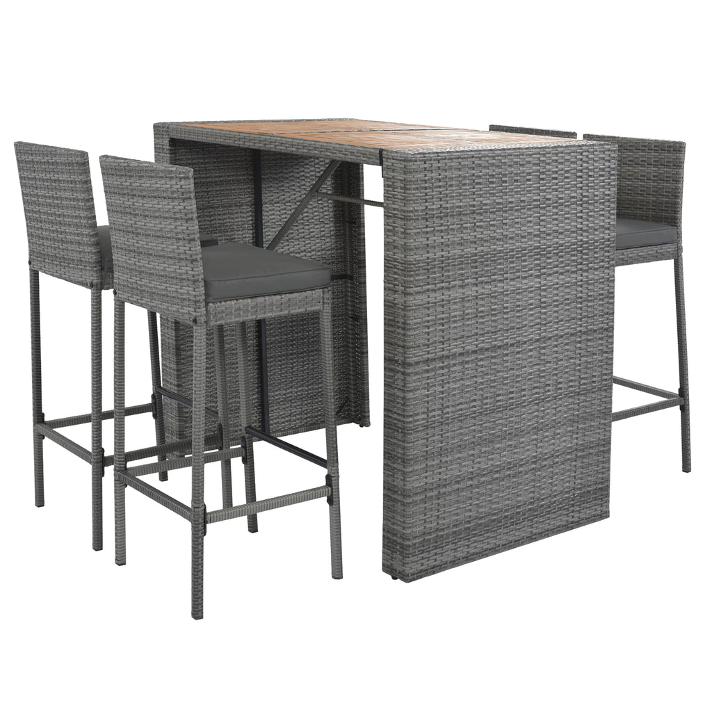 5 Pcs Gray Wicker Patio Bar Dining Table Set V58242