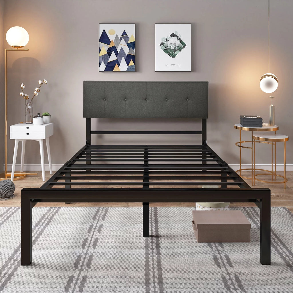Queen Upholstered Platform Bed Frame with Adjustable Headboard S39742