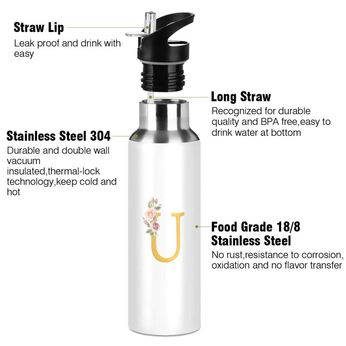 Stainless Steel Insulated Water Bottle with Straw Lid H55349