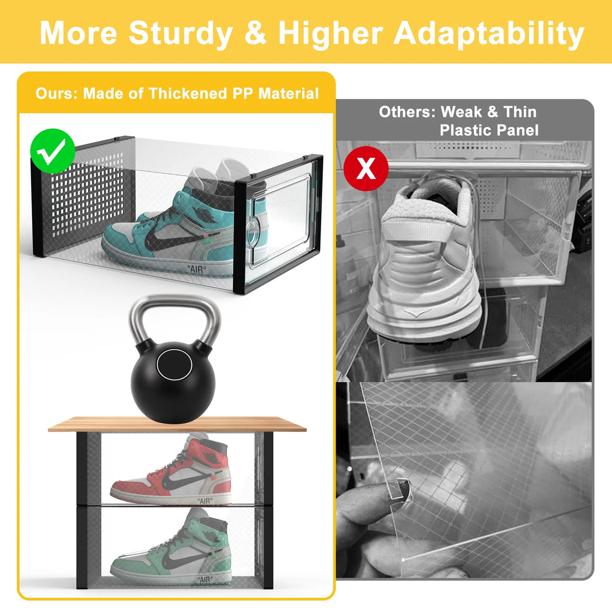 12 Pack Black Plastic Stackable Shoe Storage Box J8897