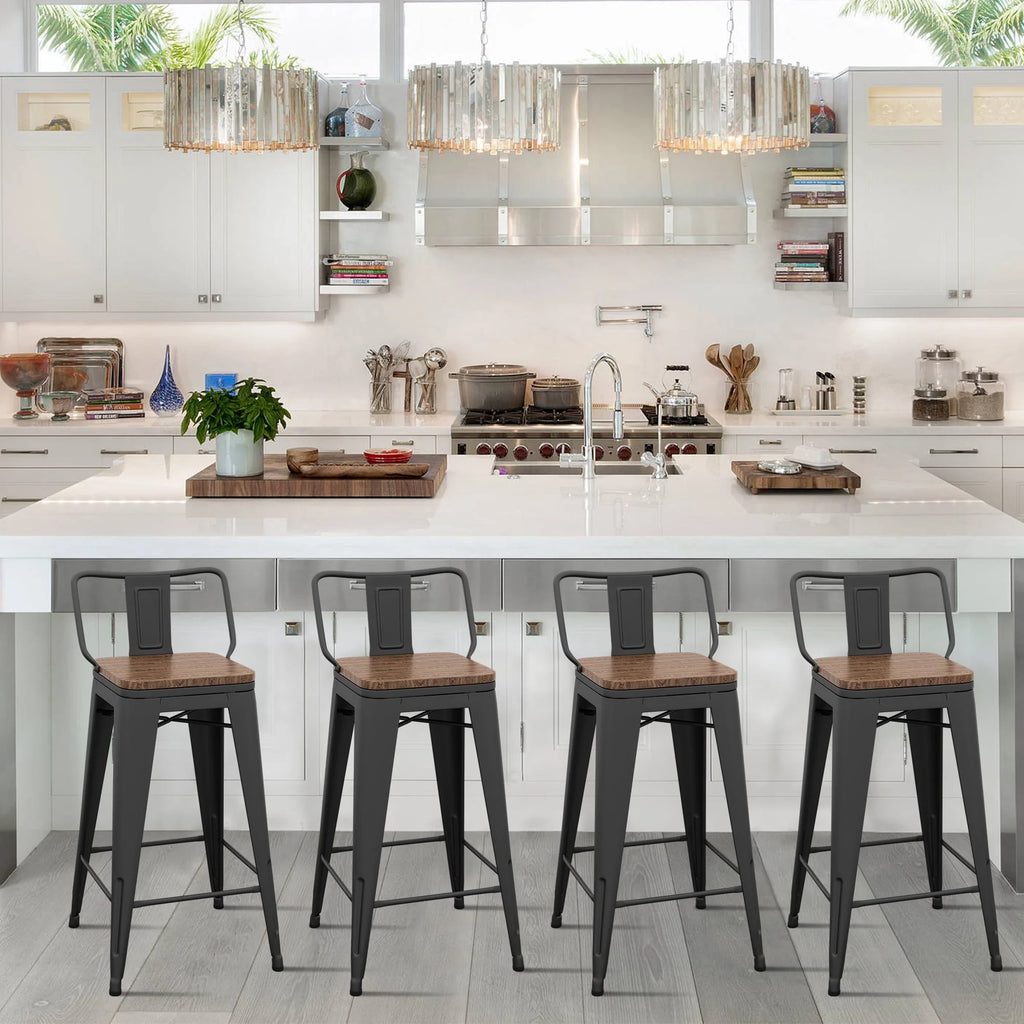 24 Metal Barstools Set of 4 Counter Height with Back N548306