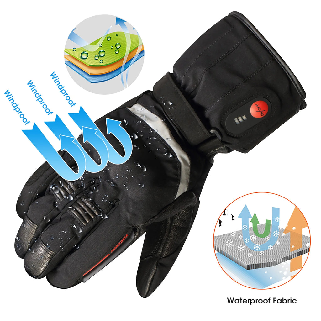 Rechargable Heated Motorcycle Gloves (Black) K8234