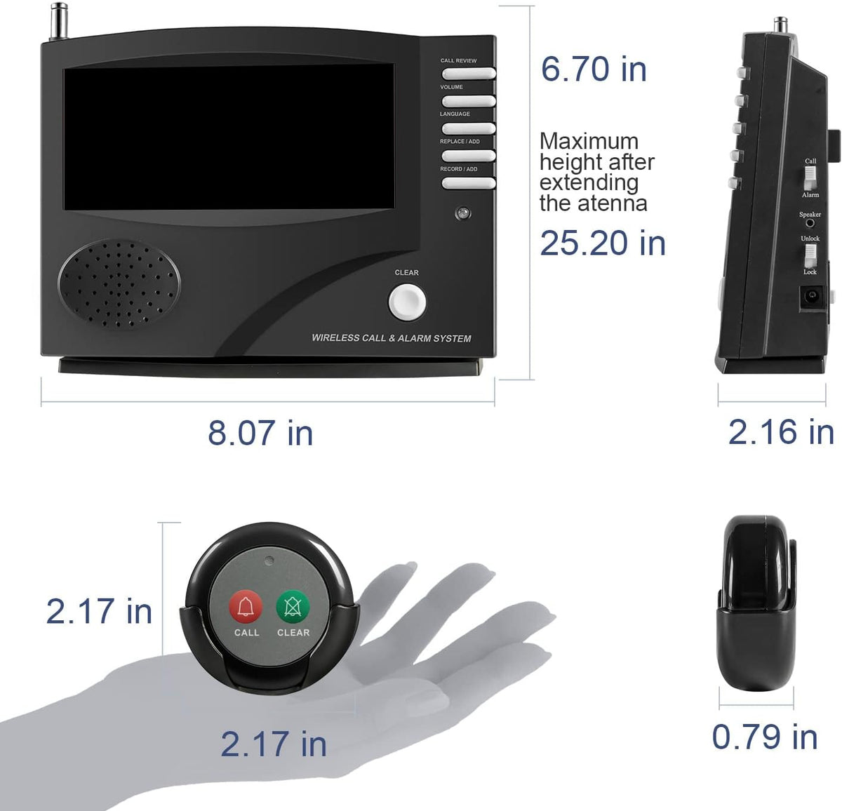 Wireless Call System with 5 Dual Function Call Buttons and 1 Central Monitoring Unit I33602