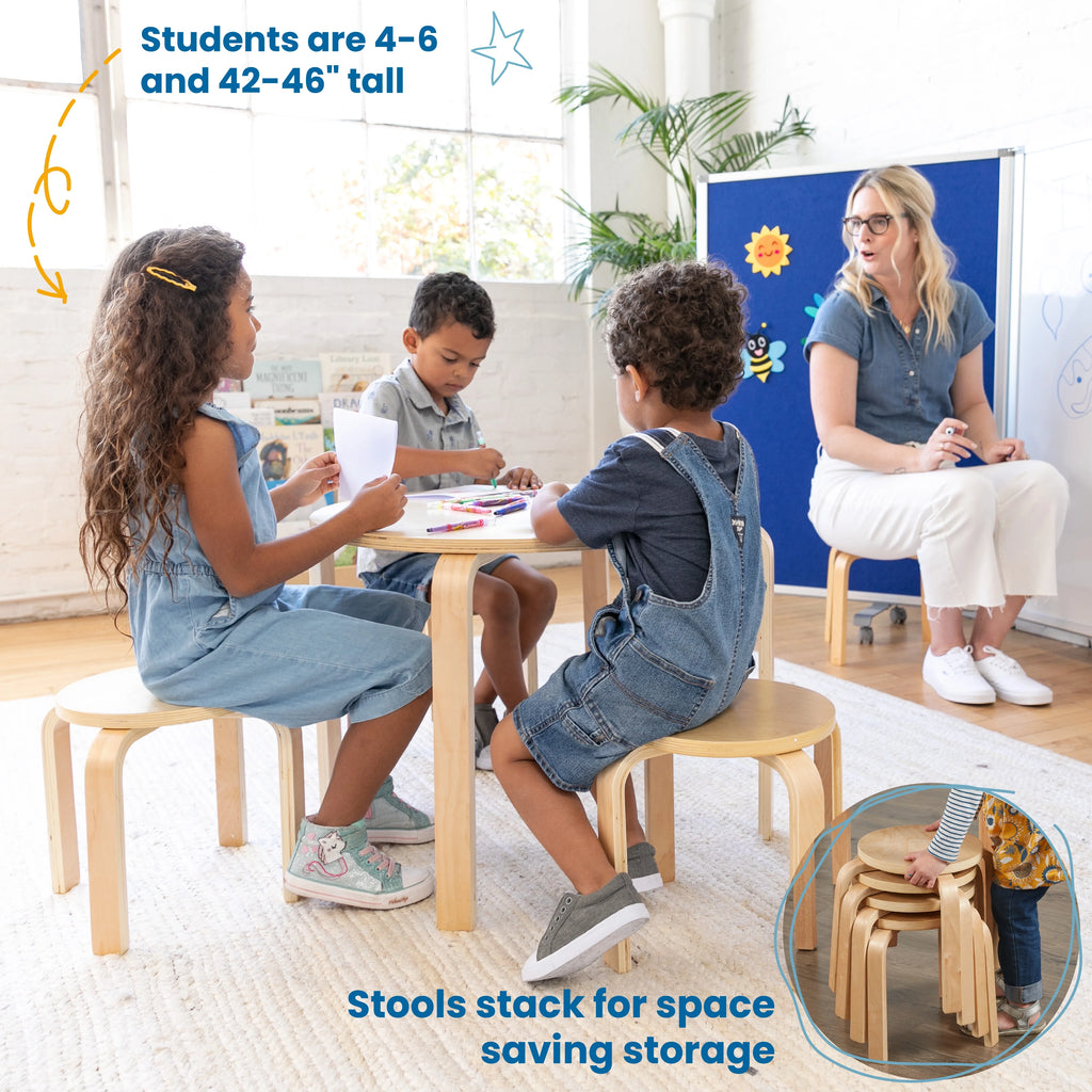 Bentwood Round Table and Stool Set, Natural, 5-Piece R89343