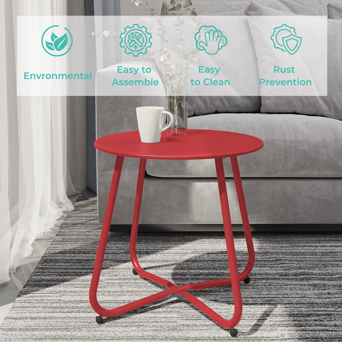 Steel Outdoor Side Table Red O657