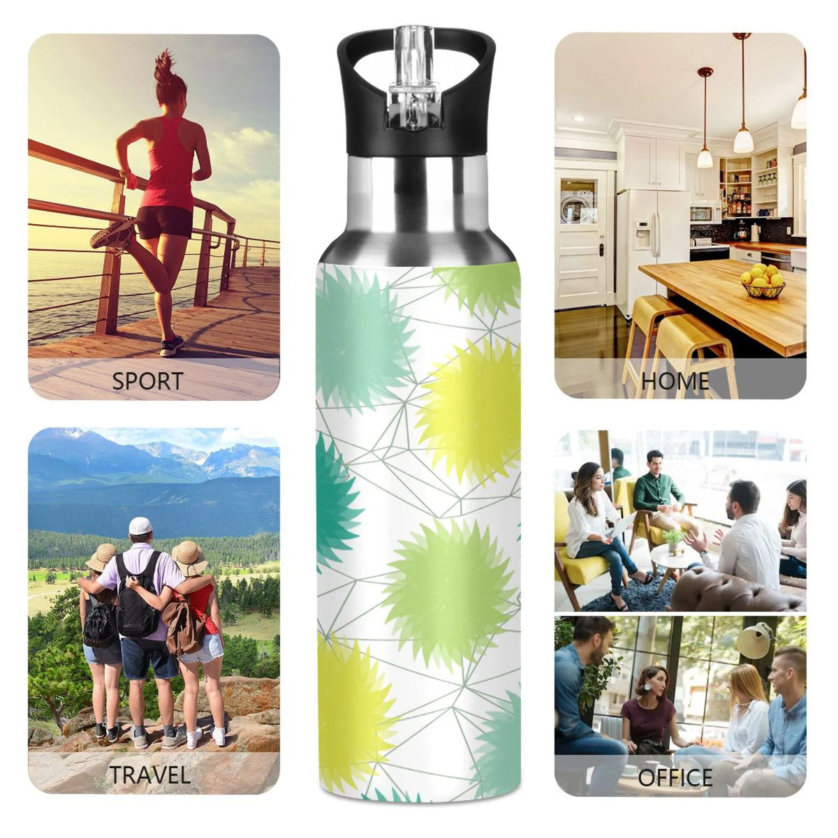 Green and Yellow Stainless Steel Insulated Water Bottle with Straw Lid H3207