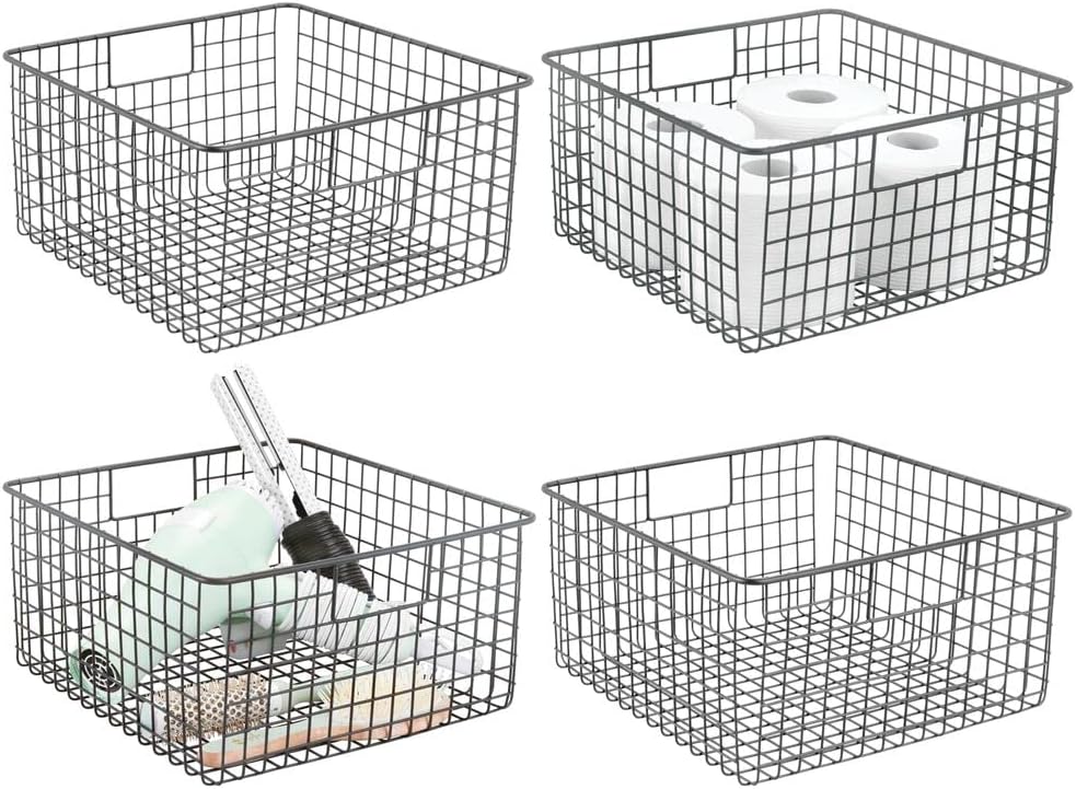 Farmhouse Metal Wire Bathroom Organizer Storage Bin Baskets - 4 Pack - Soft Brass Q3180