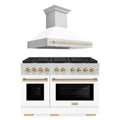 48 In. Gas Range and Range Hood with White Matte Finish and Gold Accents F153
