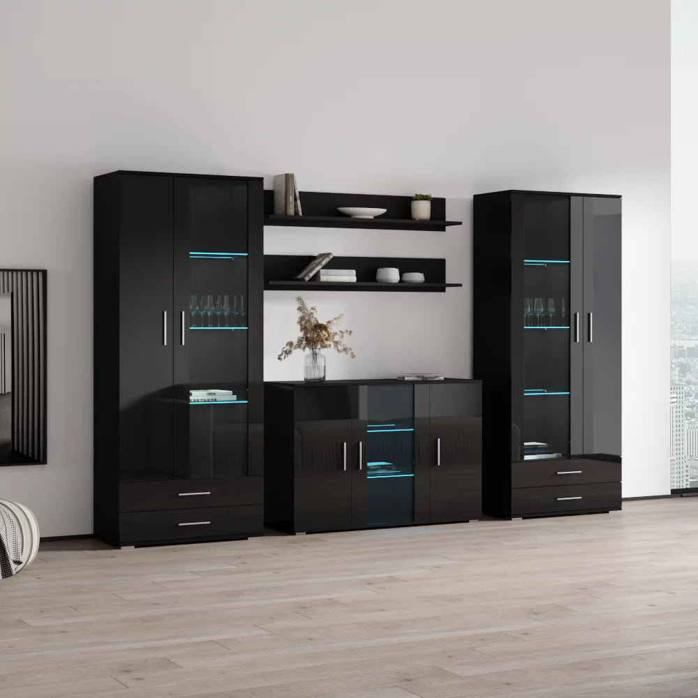 Modern Wall Unit Entertainment Center with LED Lights F292