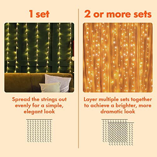 300 LED Curtain String Lights 8 Modes Warm White L32854