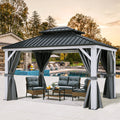 10x12ft Double Roof Hardtop Gazebo with Netting and Curtains T857336