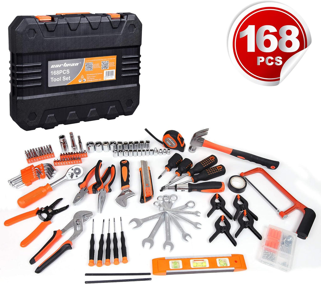 168 Pcs Orange General Household Hand Tool Kit with Storage Case I8558