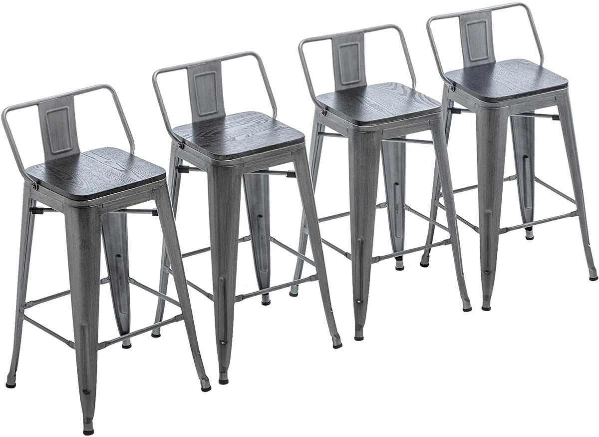 24 Metal Barstools Set of 4 Counter Height with Back N548306
