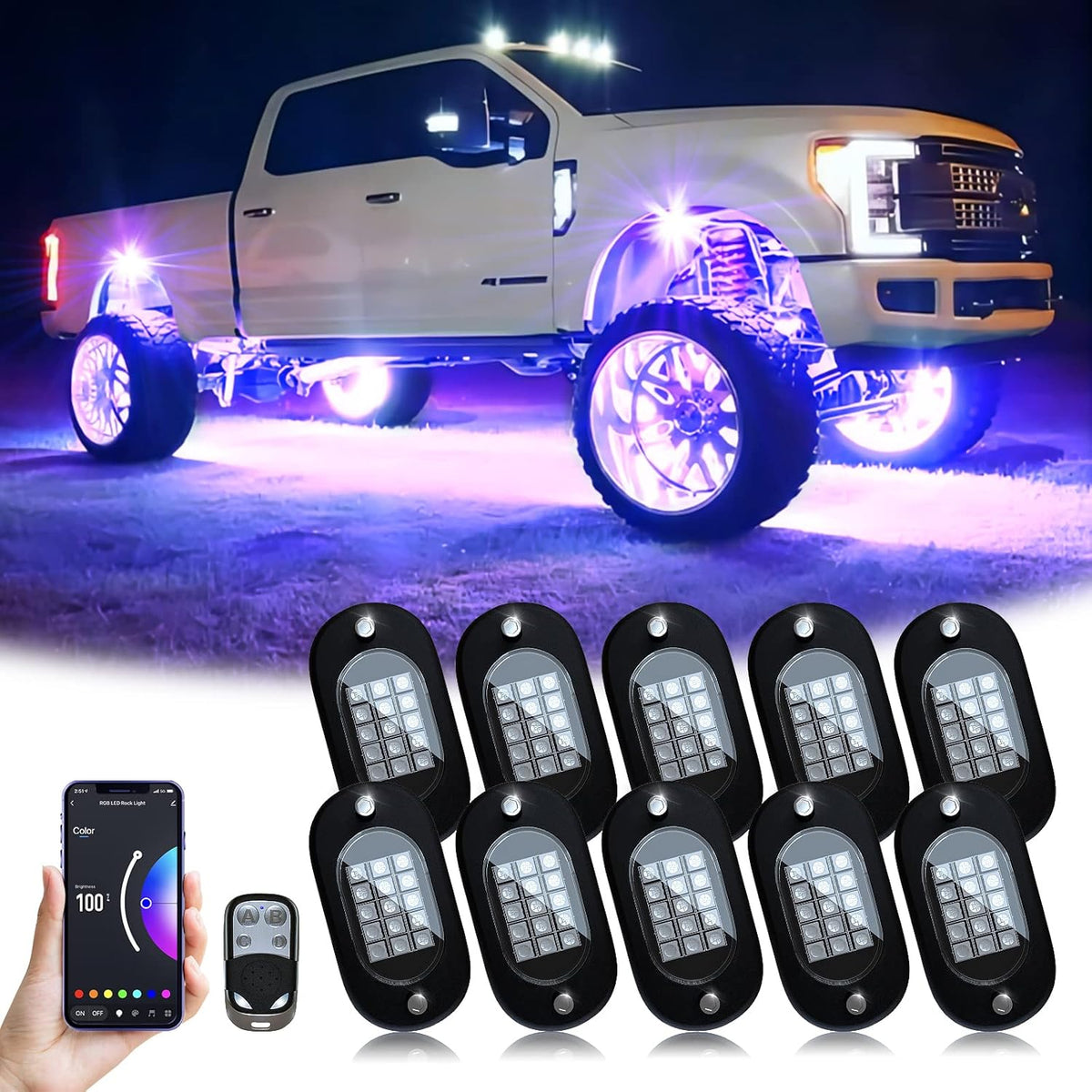 8 Pods RGB LED Rock Lights with APP Remote Control Music Mode Waterproof IP68 A806522