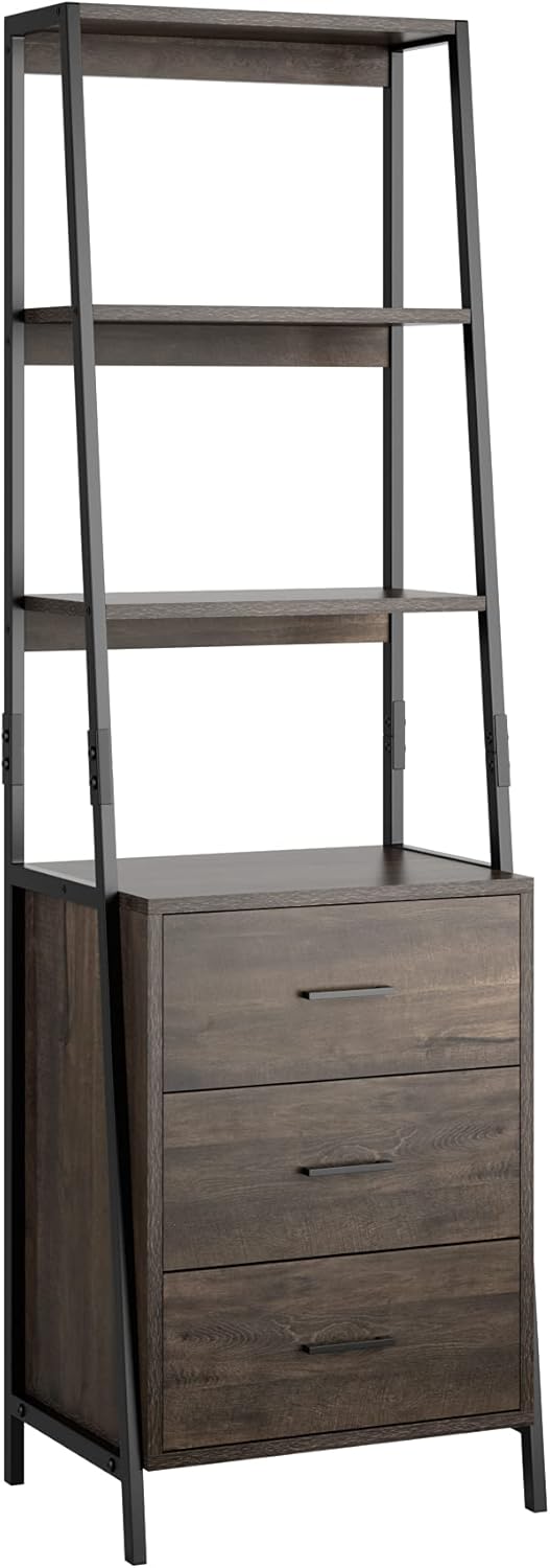 Rustic Brown Ladder Shelves with Fabric Drawers J35513